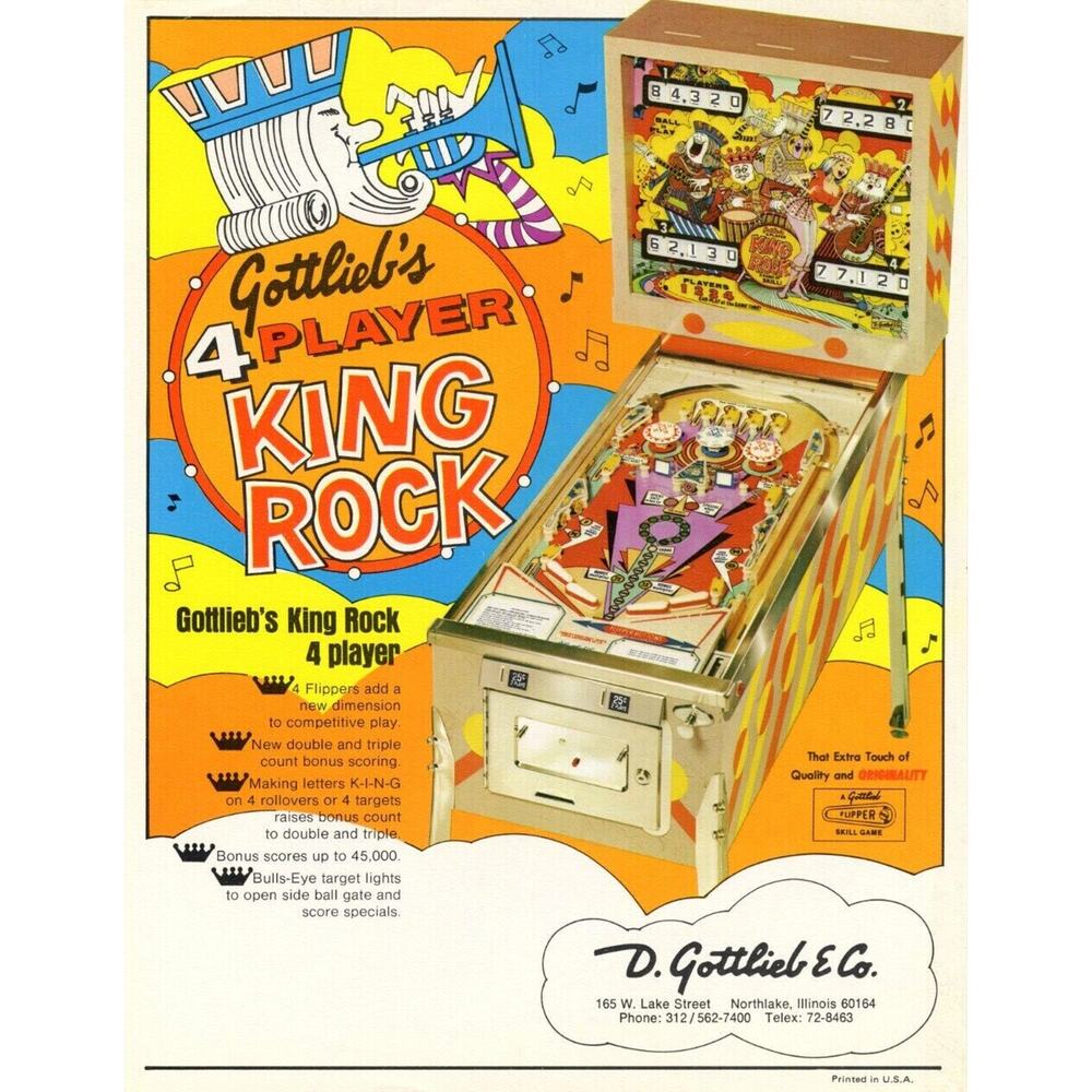 King Rock Pinball FLYER Original Vintage Art Retro Promo 1972 Groovy Mod